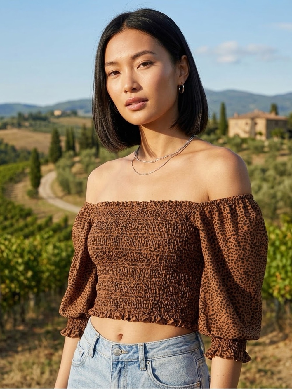 Urban Outfitters Giselle Smocked Crop Top Size S Boho Peasant